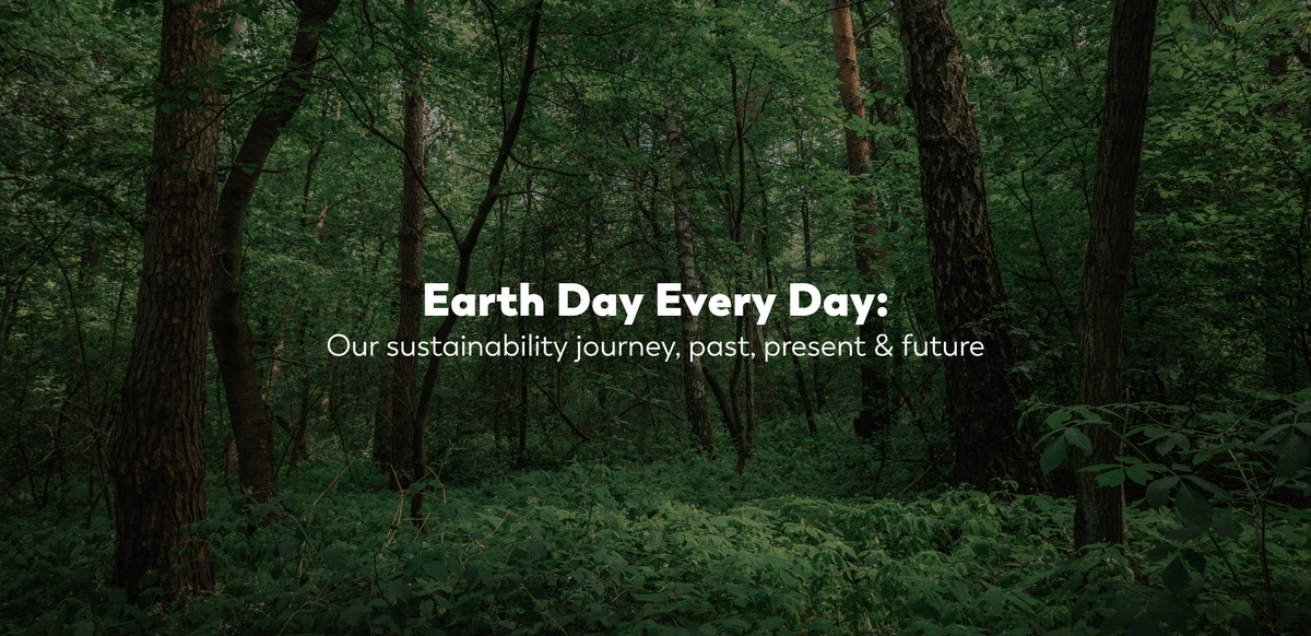 Earth Day Every Day by Scrummi. Text on a rainforest background.