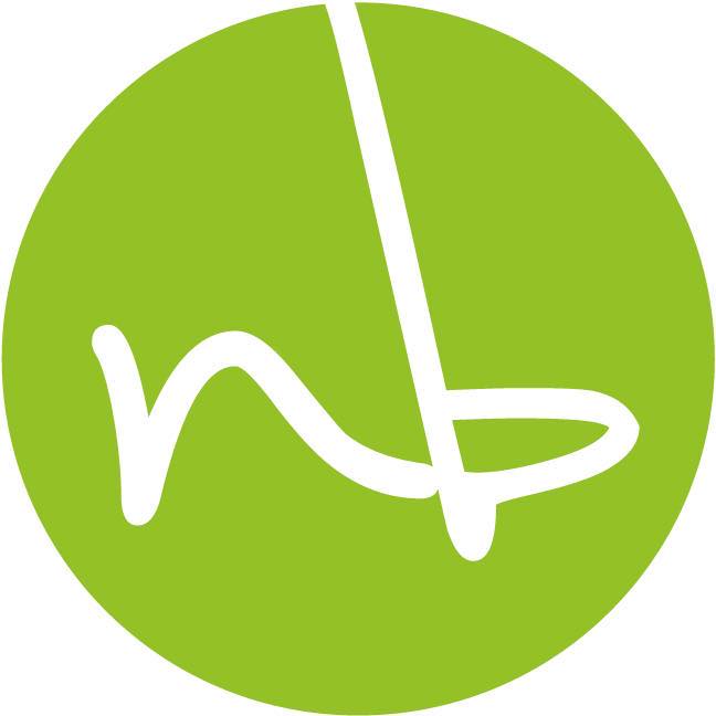 Logo with a white abstract design on a green circle