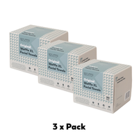 Three boxes of Scrumi Original Waffle XL Facial Towels on a white background